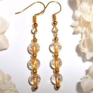 Gold and Clear Handmade Beaded Earring Set Unique Elegant Sophisticated NWT 6989